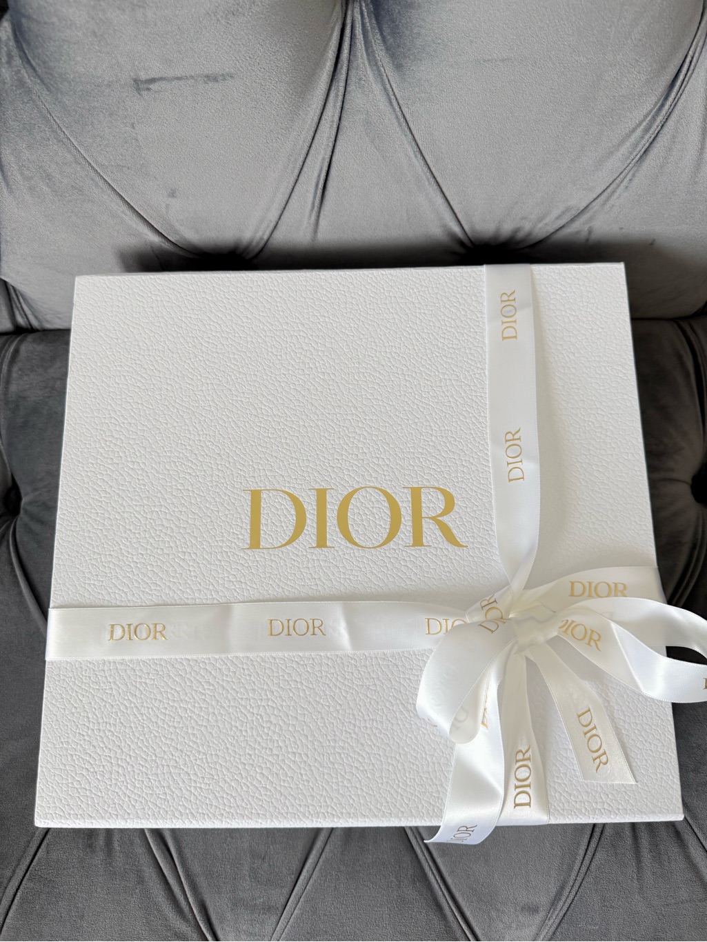 Dior White And Gold Branded Gift Box With Ribbon